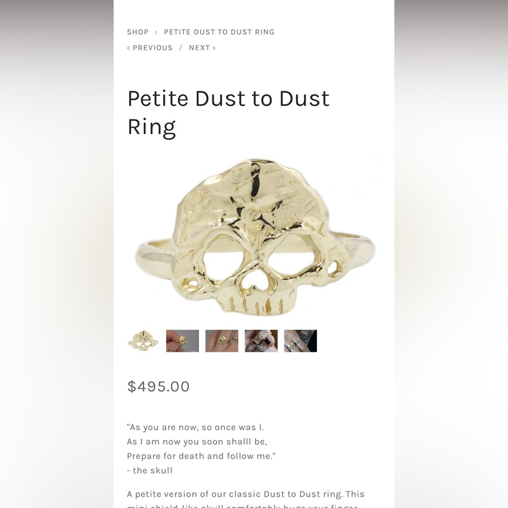 Petite size Dust to Dust ring from Modern Mourning